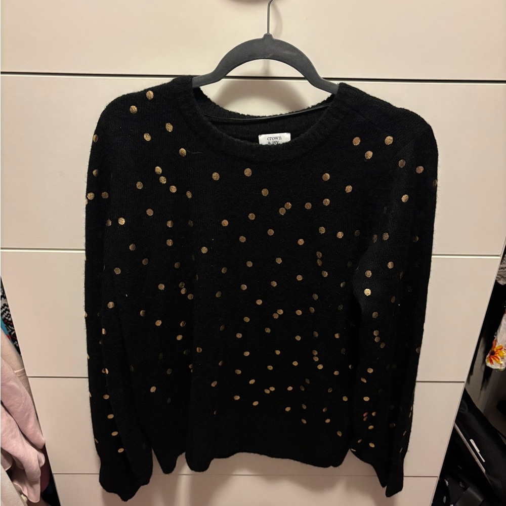 Black Sweater with Gold Polka Dots